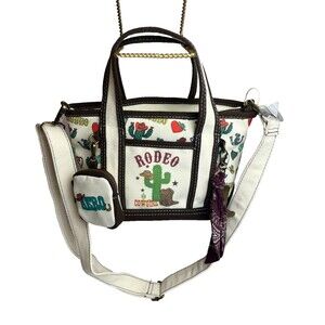Aeropostale Rodeo Cowgirl Western Canvas Tote Bag Cactus Print Boot Charm Viral